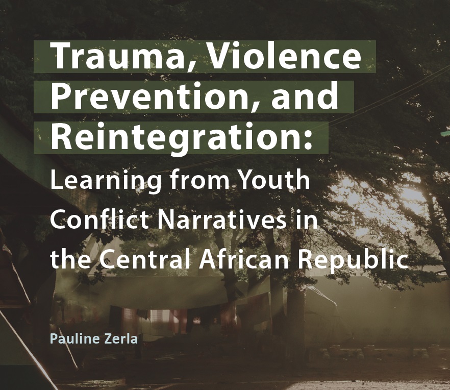 Cover page - publication title and author over a blurred background photo of trees in the Central Africa Republic